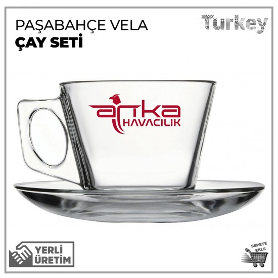 Paşabahçe Vela Baskılı Çay Seti (Fincan ve Tabak ) 238 Ml